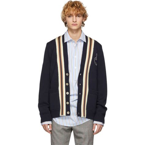 gucci navy anchor crest cardigan